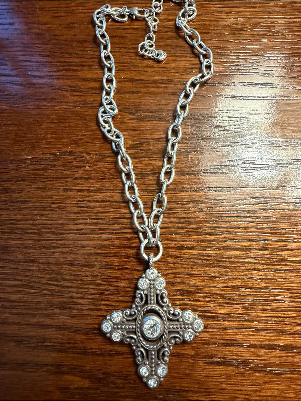 Brighton Silver-Tone Cross Pendant Necklace with Clear Stones